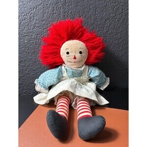 Vintage Raggedy Ann Stuffed Doll Red & White Striped Stockings 16" Tall
